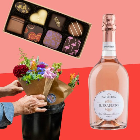 Mother's Day Bundle: Santa Tresa Sparkling Rosé Frappato, Traditional Bouquet + Ragged Coast Chocolates