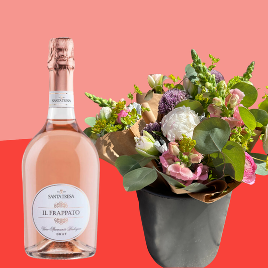 Sparkling Wine & Flower Bouquet with Vase Gift Set